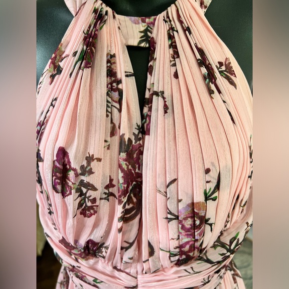 Marchesa Notte Carrara Blush Floral Halter Lurex ‎ Maxi  SZ 2 pink Cottage Core - Picture 7 of 16